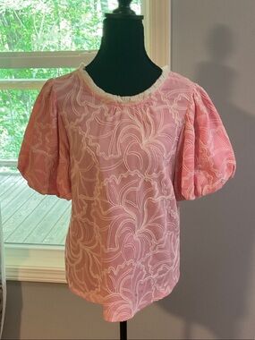 Light Pink Puff-Sleeve Embroidered Blouse